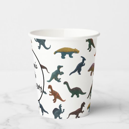 Collage of Plastic Toy Dinosaurs and Your Message Paper Cups | Zazzle