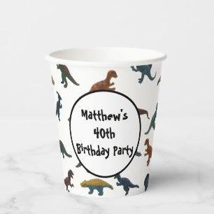 Collage of Plastic Toy Dinosaurs and Your Message Paper Cups