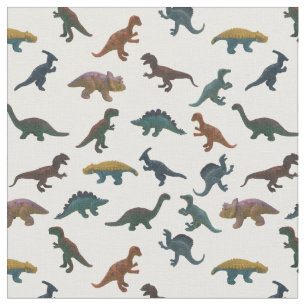 Collage of Plastic Toy Dinosaurs Fabric