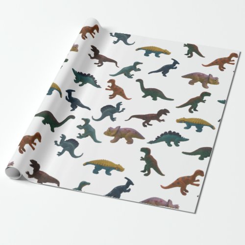 Collage of Plastic Toy Dinosaurs Wrapping Paper