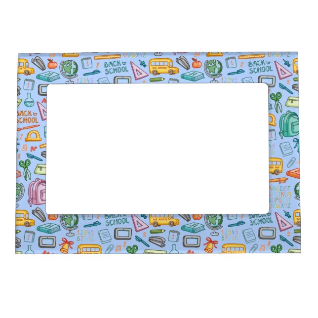 Collage of School Supplies on Blue Magnetic Frame (Front)
