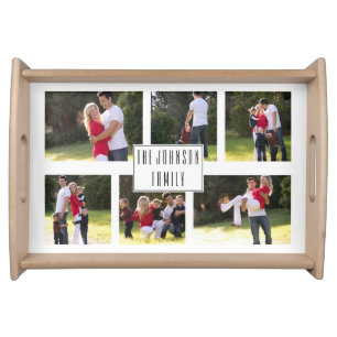 Collage of six family photos personalized serving tray