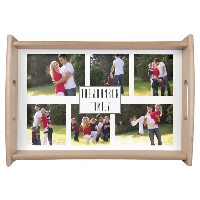 Collage of six family photos personalized serving tray (Front)
