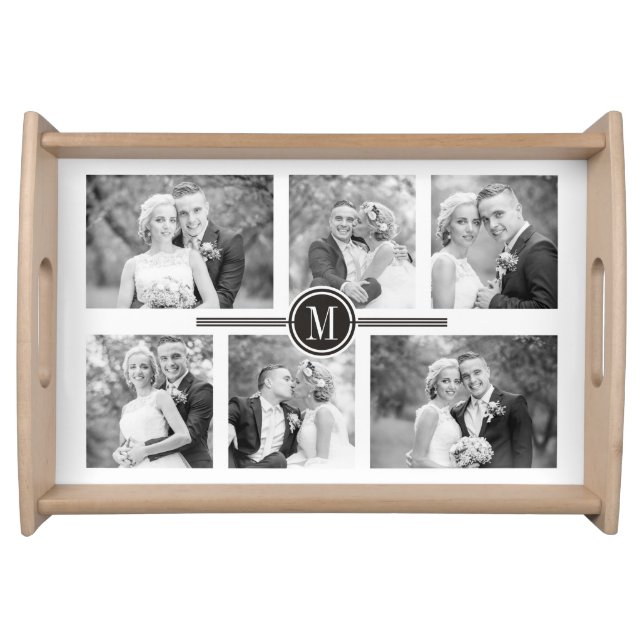Collage of six wedding photos monogram serving tray (Front)