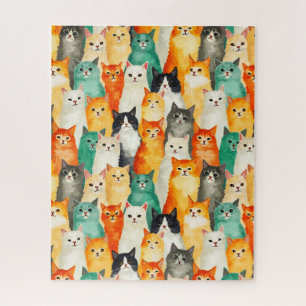 Collage of Watercolor Cats Pattern Jigsaw Puzzle