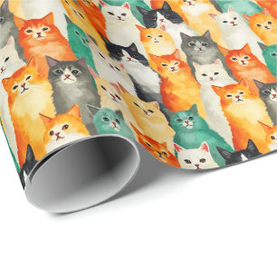 Collage of Watercolor Cats Pattern Wrapping Paper