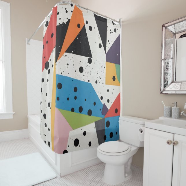 Collage Paper Black Dots Shower Curtain (In Situ)