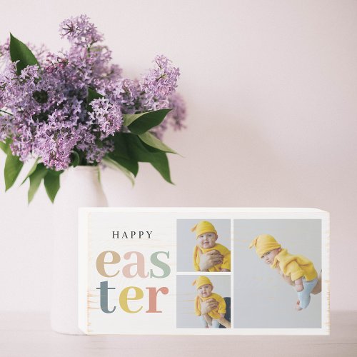 Collage Photo And Colorful Easter  Holiday Gift Wooden Box Sign