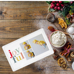 Collage Photo And Colorful Joyful   Holiday Gift Acrylic Tray