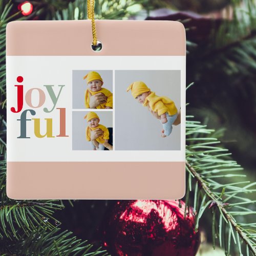 Collage Photo And Colorful Joyful  Holiday Gift Ceramic Ornament