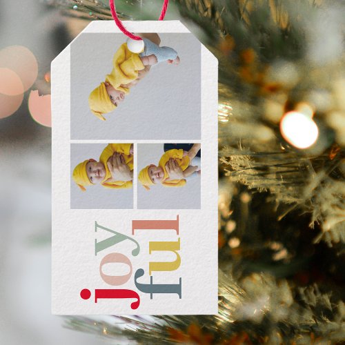 Collage Photo And Colorful Joyful  Holiday Gift Gift Tags