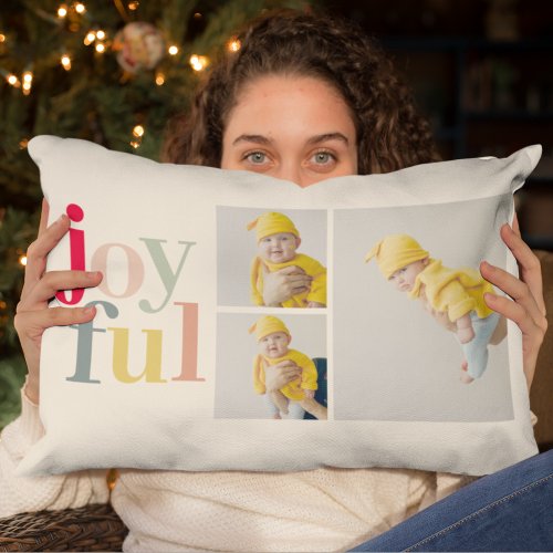 Collage Photo And Colorful Joyful  Holiday Gift Lumbar Pillow