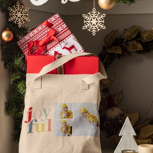 Collage Photo And Colorful Joyful  Holiday Gift Tote Bag