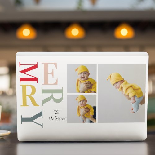 Collage Photo And Colorful Merry  Happy Holiday HP Laptop Skin
