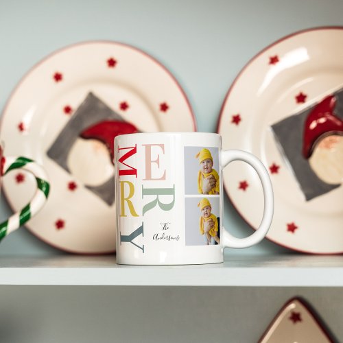Collage Photo And Colorful Merry  Happy Holiday Mug
