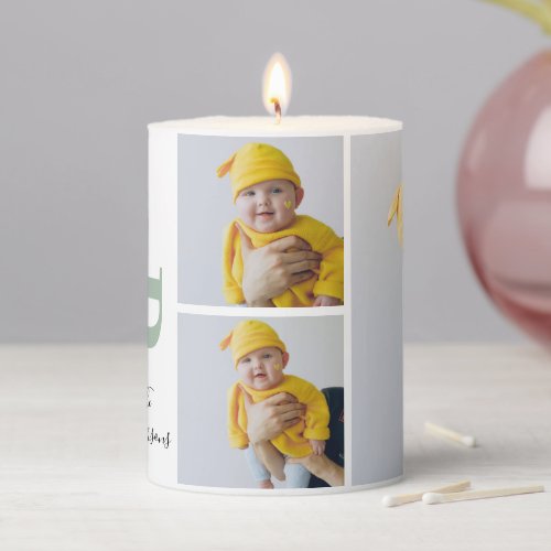 Collage Photo And Colorful Merry  Happy Holiday Pillar Candle