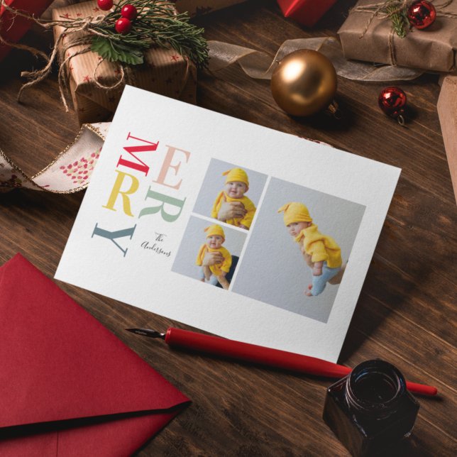 Collage Photo And Colorful Merry | Happy Holiday Postcard (Creator Uploaded)