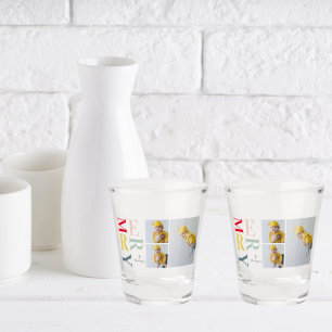Collage Photo And Colorful Merry Happy Holiday Shot Glass