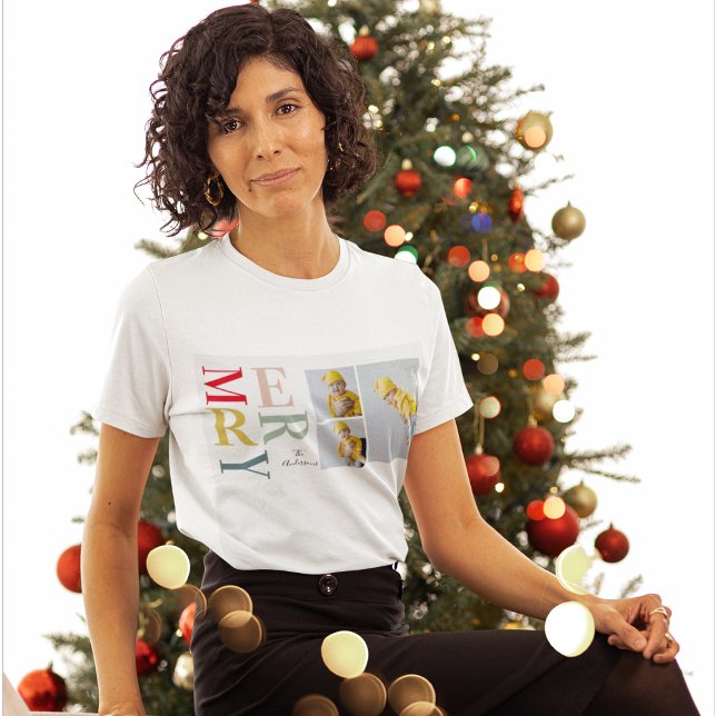 Collage Photo And Colorful Merry | Happy Holiday T-Shirt (Creator Uploaded)