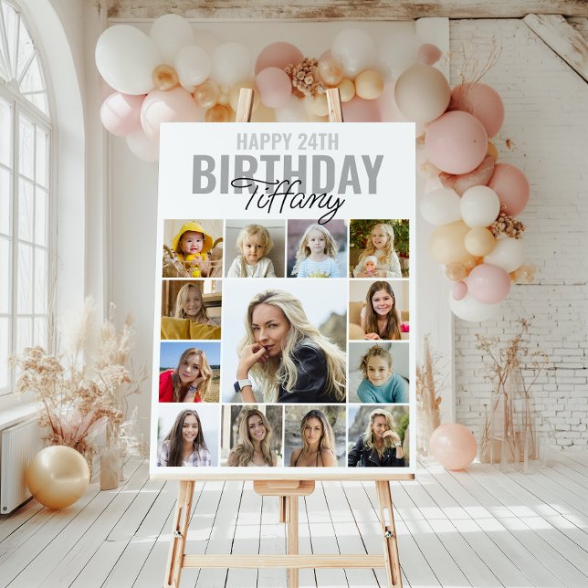 Collage Photo Any Age Happy Birthday  Foam Board (Celebrate lasting memories with our delightful collage birthday sign, capturing special moments.)