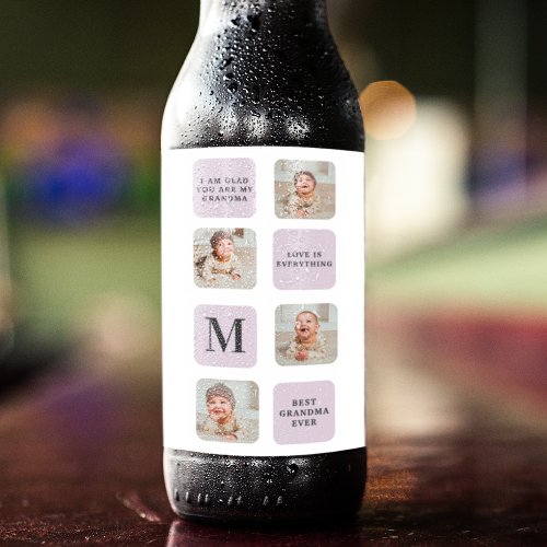 Collage Photo  Best Grandma Ever Best Purple Gift Beer Bottle Label