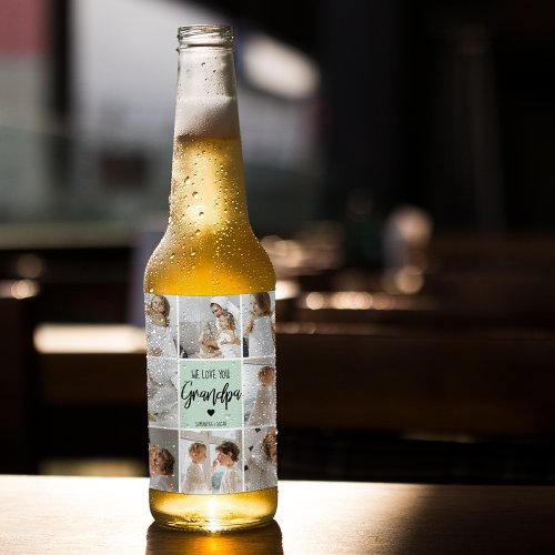 Collage Photo Best Grandpa Ever Pastel Mint Gift Beer Bottle Label