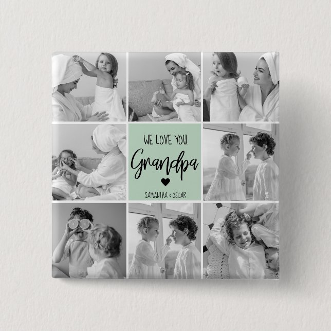 Collage Photo Best Grandpa Ever Pastel Mint Gift Button (Front)