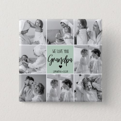 Collage Photo Best Grandpa Ever Pastel Mint Gift Button