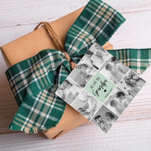 Collage Photo Best Grandpa Ever Pastel Mint Gift Favor Tags