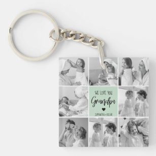 Collage Photo Best Grandpa Ever Pastel Mint Gift Keychain