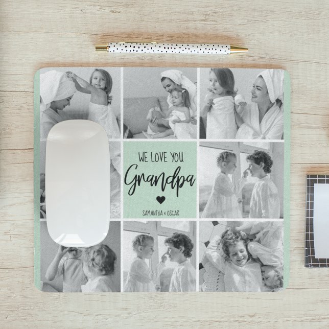 Collage Photo Best Grandpa Ever Pastel Mint Gift Mouse Pad (Creator Uploaded)