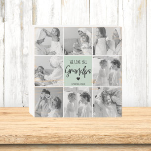 Collage Photo Best Grandpa Ever Pastel Mint Gift Wooden Box Sign