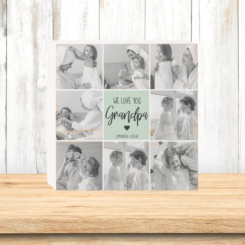 Collage Photo Best Grandpa Ever Pastel Mint Gift Wooden Box Sign