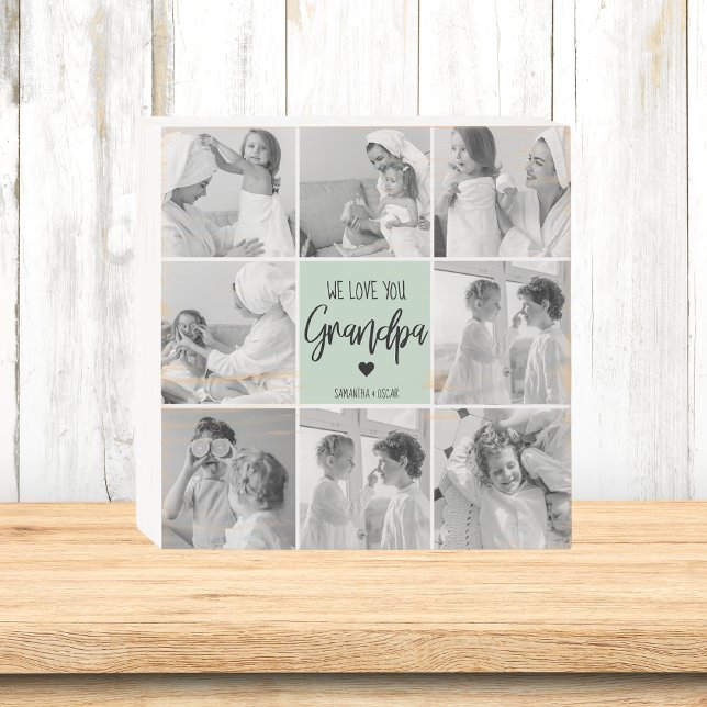 Collage Photo Best Grandpa Ever Pastel Mint Gift Wooden Box Sign (Creator Uploaded)