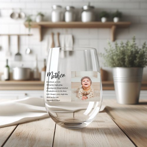 Collage Photo  Best Mother Quote Lovely Gift Stemless Wine Glass