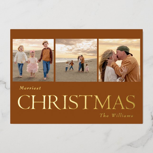 Collage Photo Cinnamon Foil Holiday Card (Front)