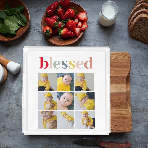 Collage Photo  Colorful Blessed Holiday Gift Acrylic Tray