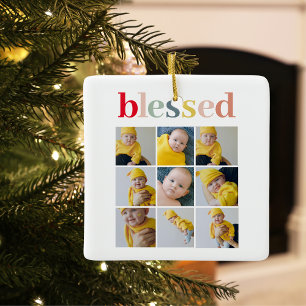 Collage Photo Colorful Blessed Holiday Gift Ceramic Ornament
