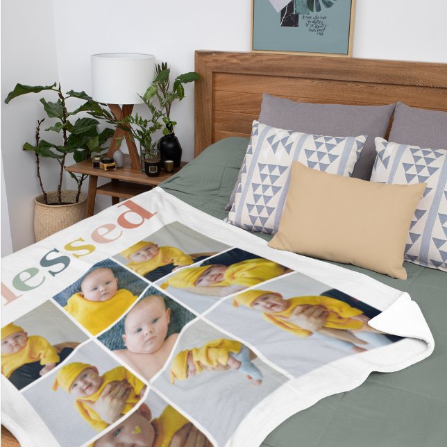 Collage Photo | Colorful Blessed Holiday Gift Fleece Blanket (Creator Uploaded)