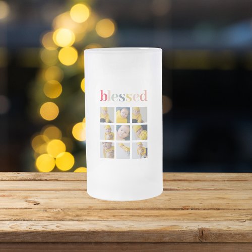 Collage Photo  Colorful Blessed Holiday Gift Frosted Glass Beer Mug