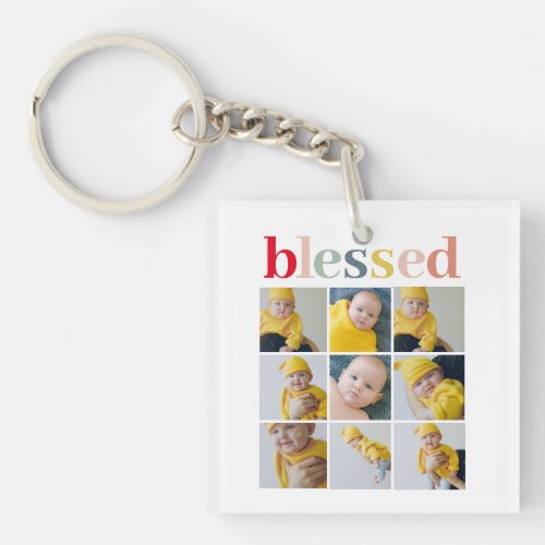 Collage Photo  Colorful Blessed Holiday Gift Keychain