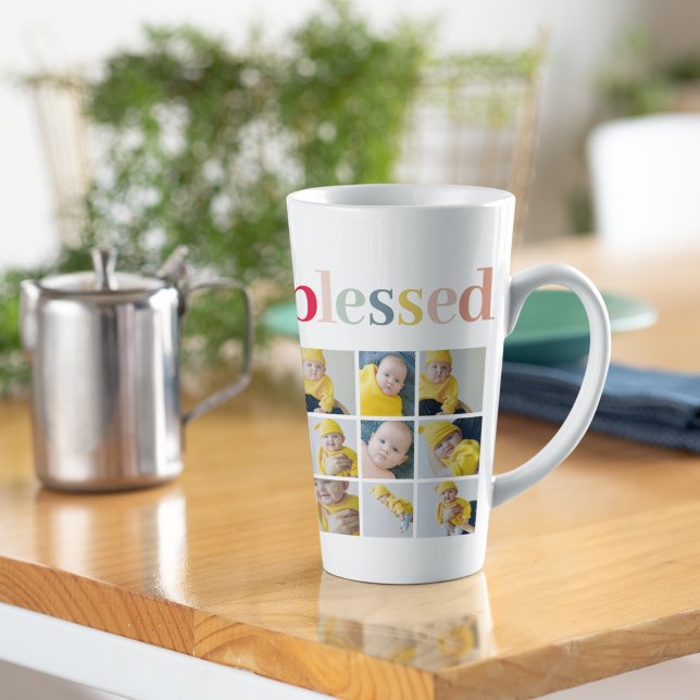 Collage Photo | Colorful Blessed Holiday Gift Latte Mug (Creator Uploaded)