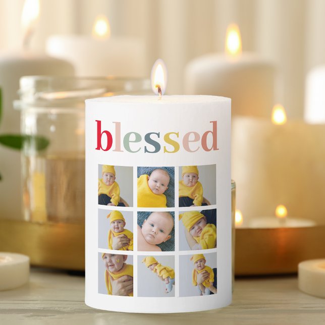 Collage Photo | Colorful Blessed Holiday Gift Pillar Candle (Creator Uploaded)