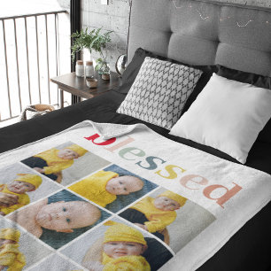 Collage Photo Colorful Blessed Holiday Gift Sherpa Blanket