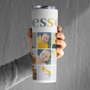 Collage Photo Colorful Blessed Holiday Gift Thermal Tumbler