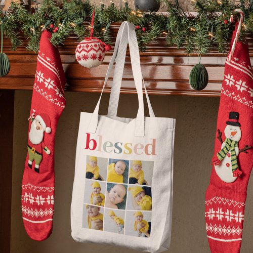 Collage Photo  Colorful Blessed Holiday Gift Tote Bag