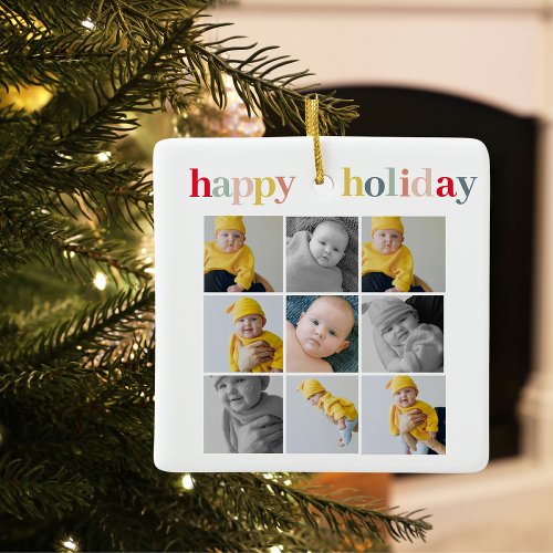 Collage Photo  Colorful Happy Holiday Ceramic Ornament