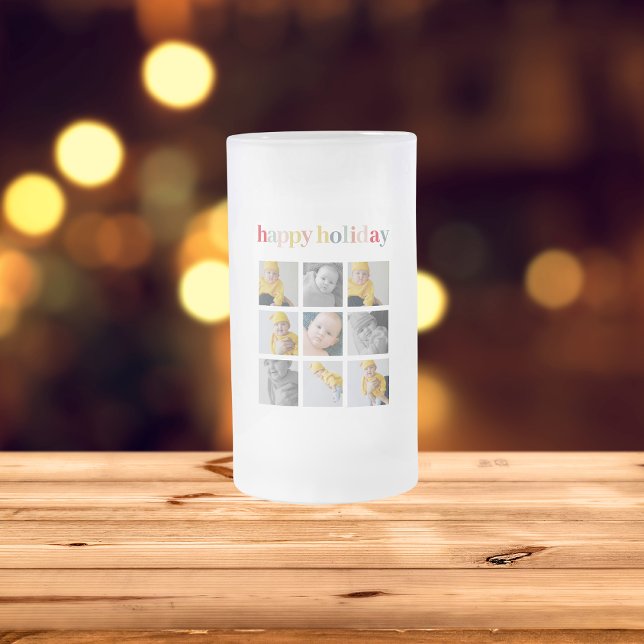 Collage Photo | Colorful Happy Holiday Frosted Glass Beer Mug (Creator Uploaded)