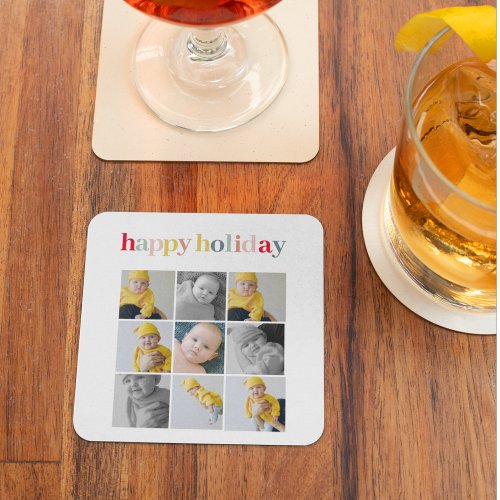 Collage Photo  Colorful Happy Holiday Glass Coaster