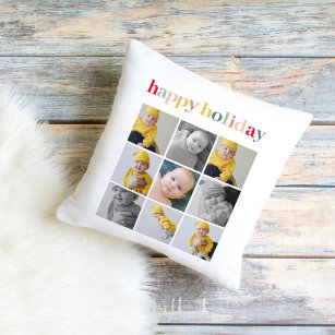 Collage Photo   Colorful Happy Holiday Outdoor Pillow